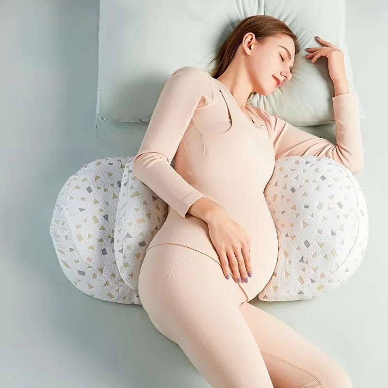 Pregnancy support pillow showing its flexible column shape