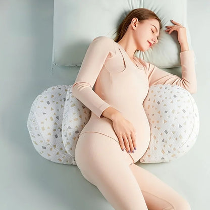Pregnancy support pillow showing its flexible column shape