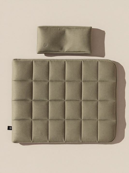 PLACEHOLDER (AI-generated) - Sage bath kneeler and elbow rest on cream