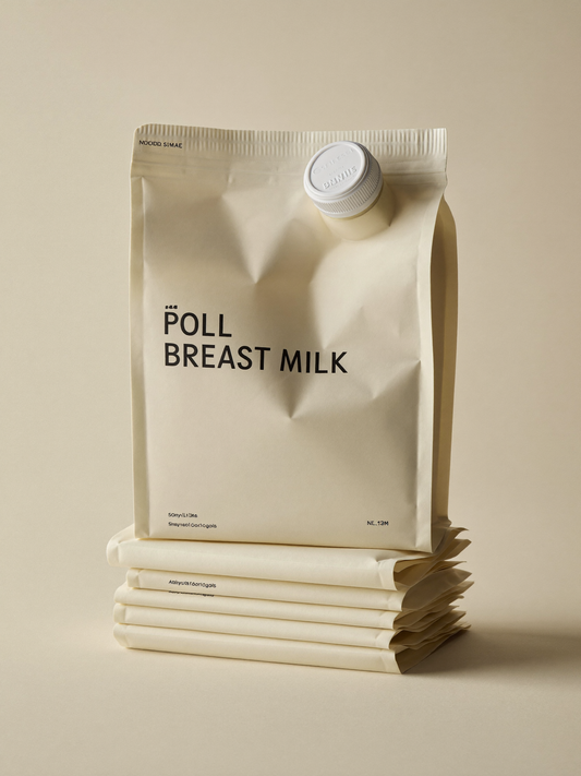 PLACEHOLDER (AI-generated) - Stack of plain milk storage bags on cream