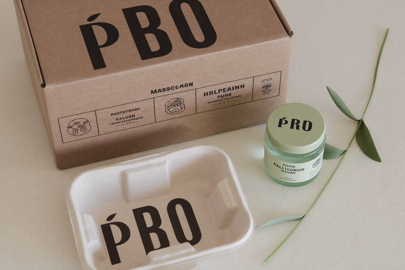 Unbranded recyclable packaging materials on cream linen