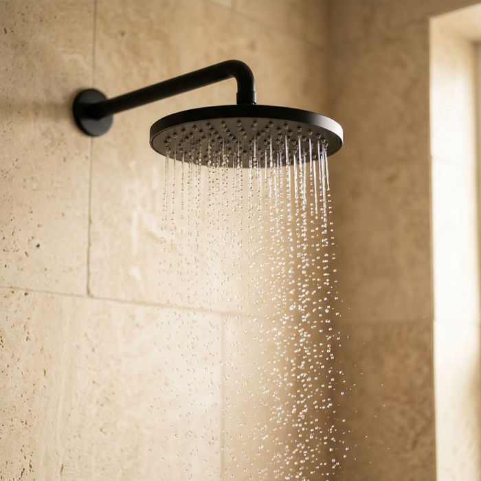 Rainfall shower head with warm water