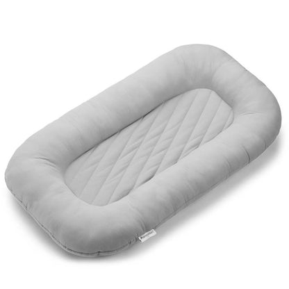 Both Hands Baby Lounger in Stone, light grey cotton lounger on a white background